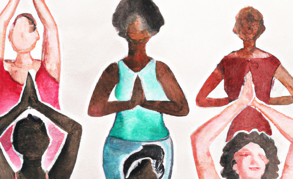 DALL·E 2022 12 31 19.29.30 watercolor of a diverse group of people practicing gentle yoga together